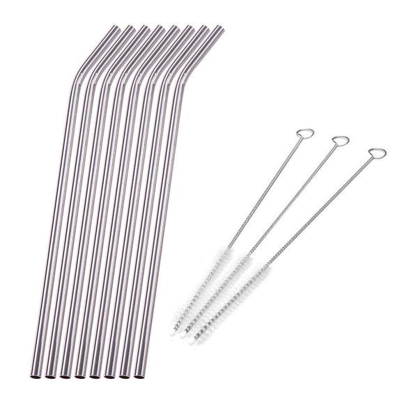 American Metalcraft STWS8 8 inch Stainless Steel Bended Straw, Silver | 12 per Pack